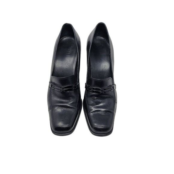 Unisa Black Leather High Heel Loafers Sz 38 Square Toe Brazil Womens Shoes - Picture 2 of 11